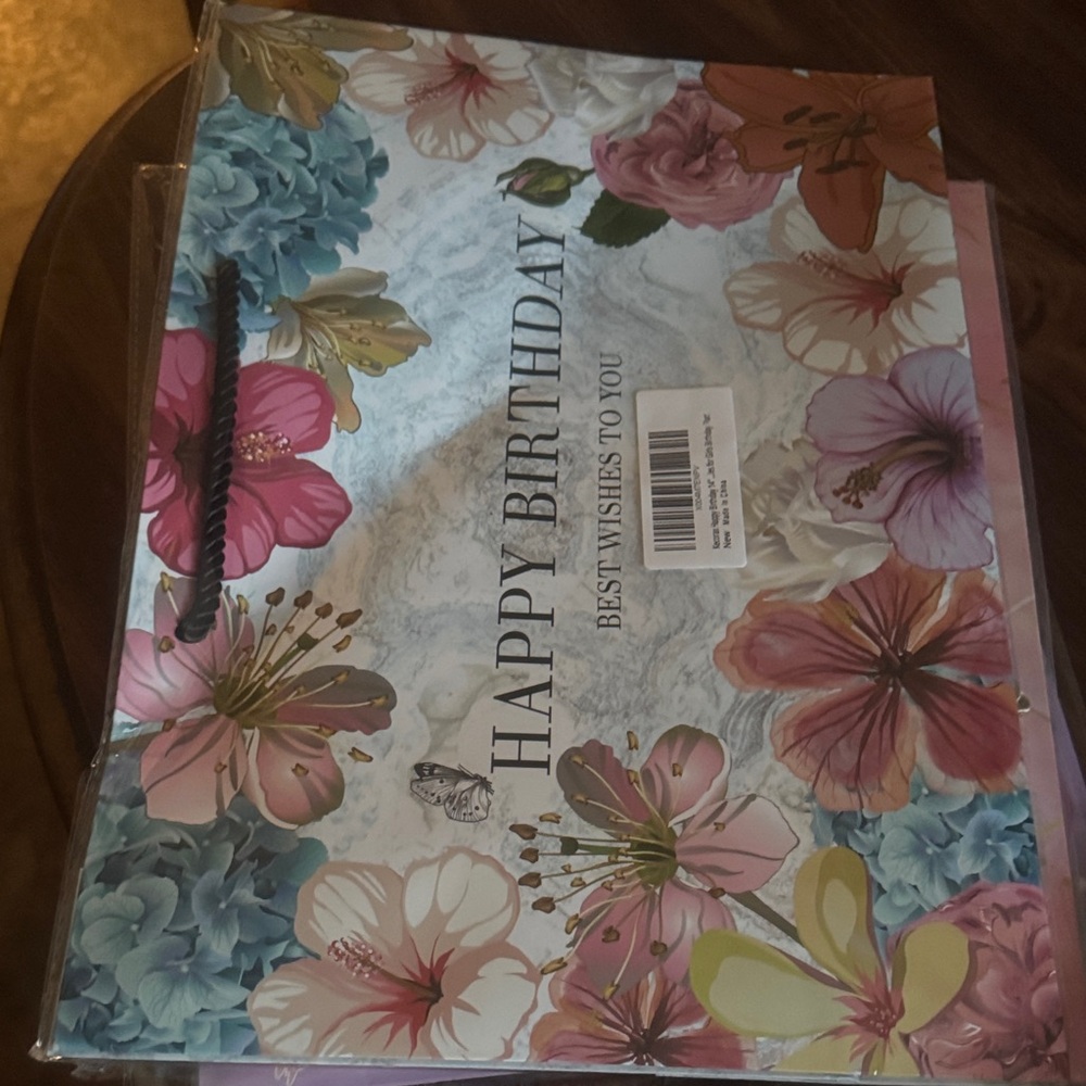 Source Unknown Floral Gift Bag with Pink and Blue Accents